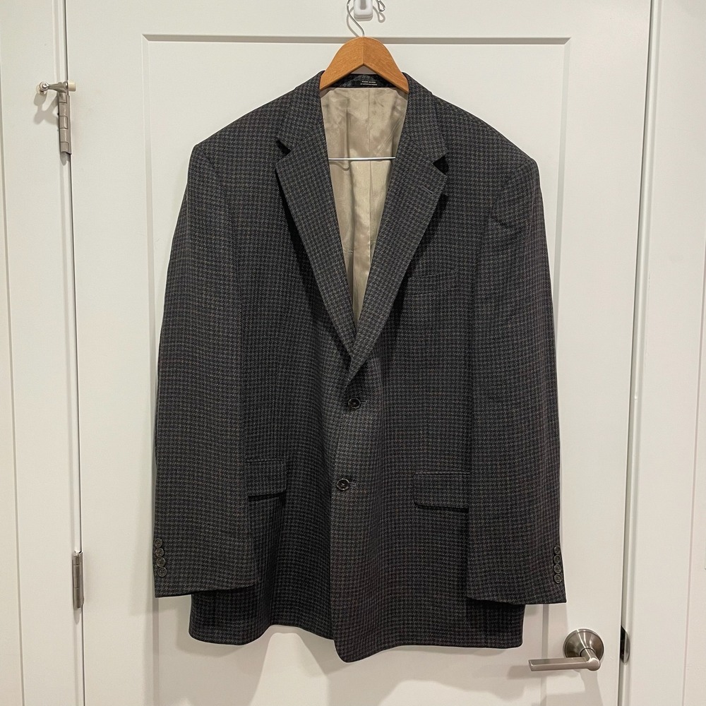 Hart Schaffner Men's 2 Button Houndstooth Blazer Sport Coat Gray Wool Size 50L